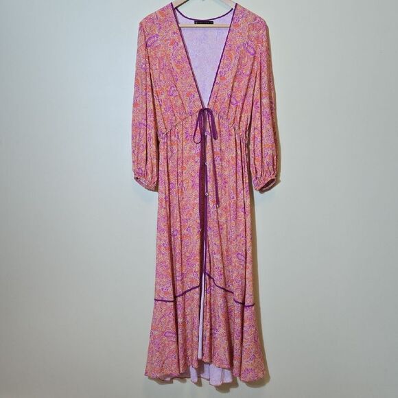 Vix Paula Hermanny Lia Long Swimwear Coverup Margritte Size Medium Tie Front - Picture 4 of 16